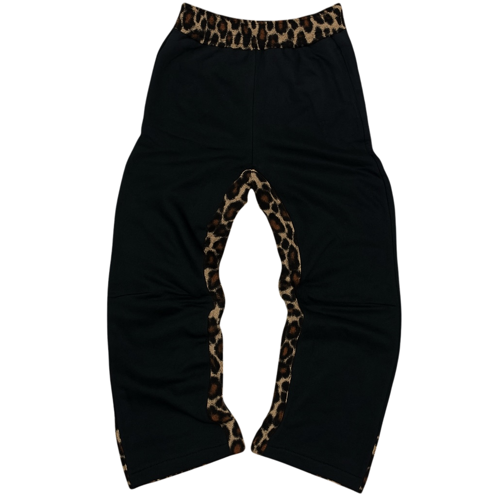 Black Leopard Fleece Sweatpants.