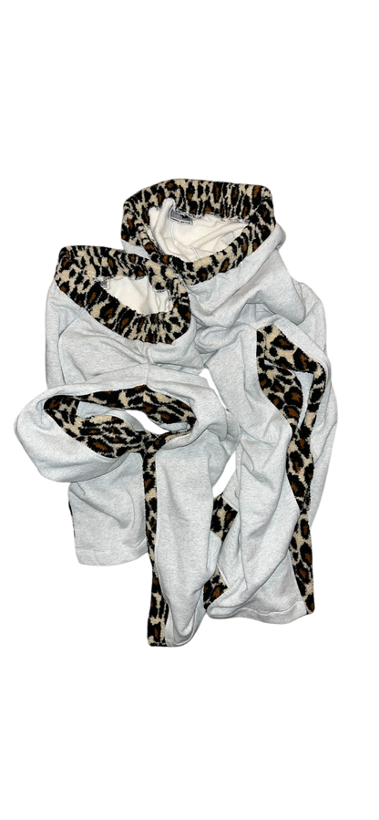 Grey Leopard fur fleece Sweatpants.
