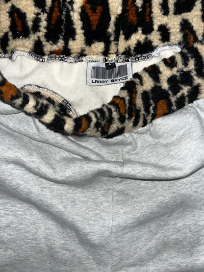 Grey Leopard fur fleece Sweatpants.